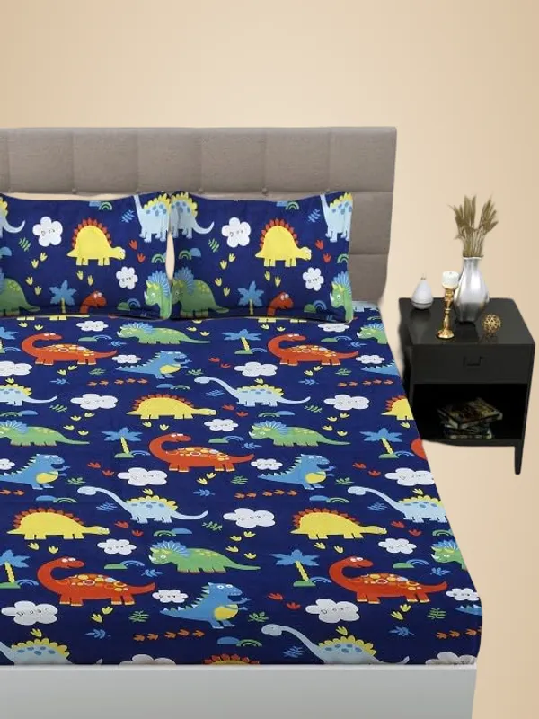 Blue_Kids_Bedsheet_In_Dino_Print_(Blue)_Flat_Bedsheet_90_X_100_In_With_2_Pillow_Covers
