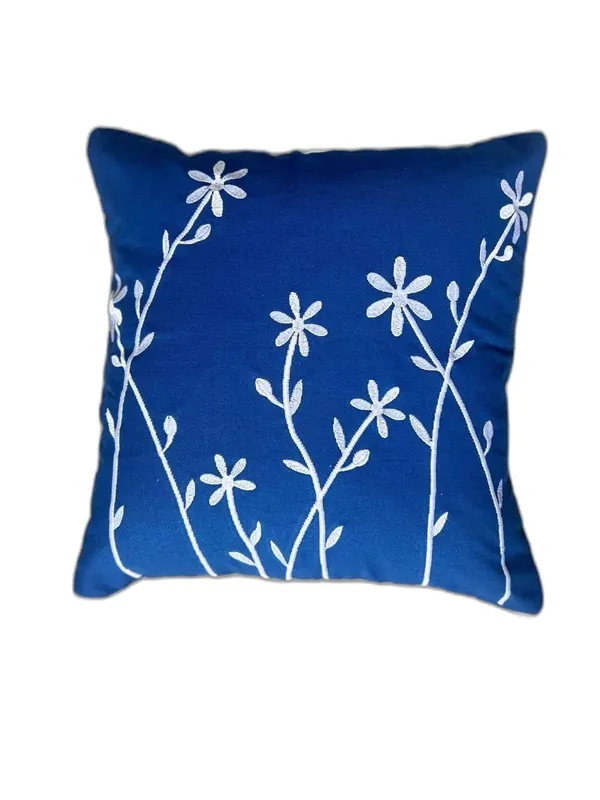 Blue_Decorative_Throw_Cushion_Cover_With_Embroidered_Blue_And_White_Floral_Design,_Square_Cushion_Case_16_X_16_In