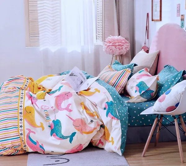 Blue_Cotton_Double_Bedsheet_Set_With_2_Pillow_Covers,_Sweet_Fish_Print,_230_X_254_Cm