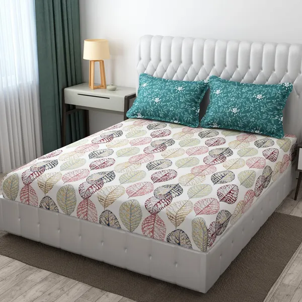Multicolor_Floral_Print_Bedding_Set_With_Pink_Pillowcases,_Modern_Bedroom_Collection,_White_Base_With_Multi-Color_Flowers_In_King_Size_(108_X_108_In)
