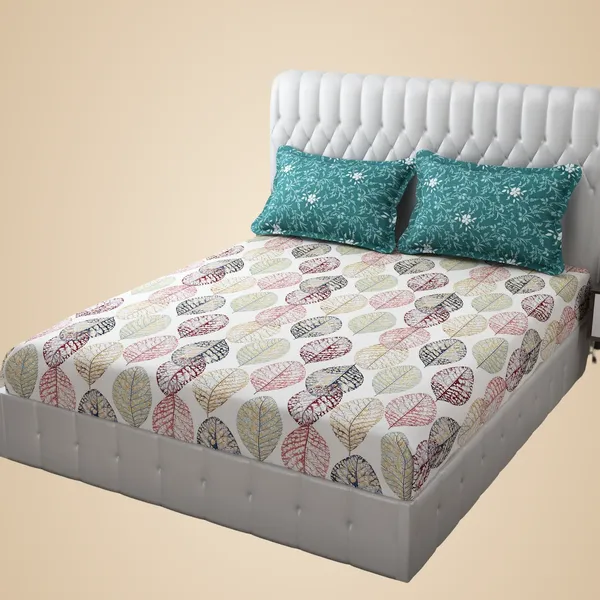 Multicolor_Floral_Print_Bedding_Set_With_Pink_Pillowcases,_Modern_Bedroom_Collection,_White_Base_With_Multi-Color_Flowers_In_King_Size_(108_X_108_In)