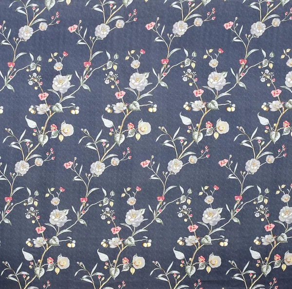 Navy_Blue_Floral_Print_Bedding_Set_With_Matching_Pillowcases,_Modern_Bedroom_Collection,_White_Base_With_Multi-Color_Flowers_In_King_Size_(108_X_108_In)