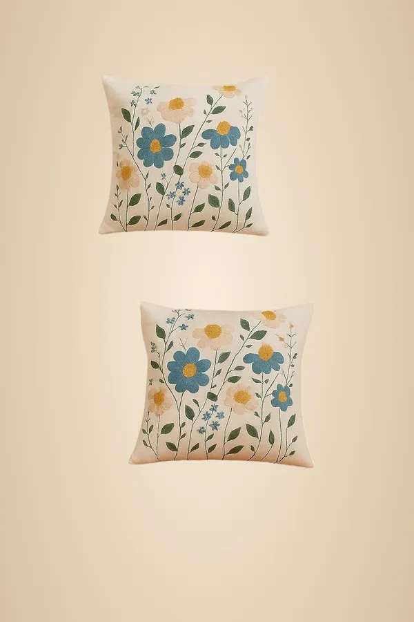 White_Decorative_Throw_Cushion_Cover_With_Embroidered_Blue_And_White_Floral_Design,_Square_Cushion_Case_16_X_16_In