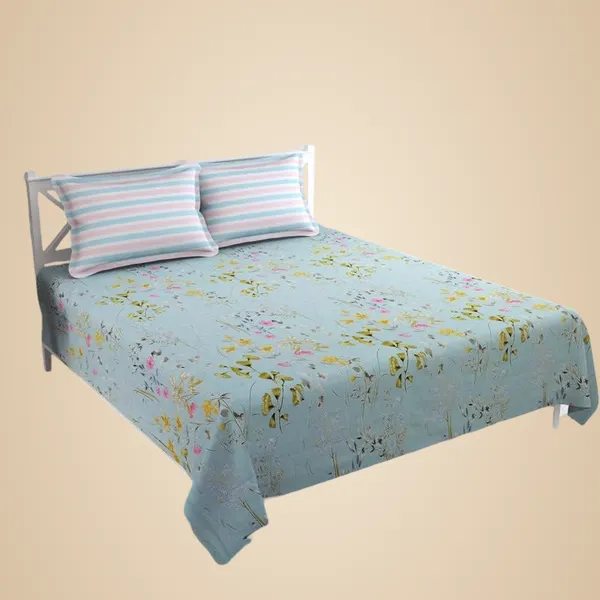 Light_Blue_Cotton_Floral_Double_Bedsheet_Set_With_2_Pillow_Covers,_72_X_78_X_8_In