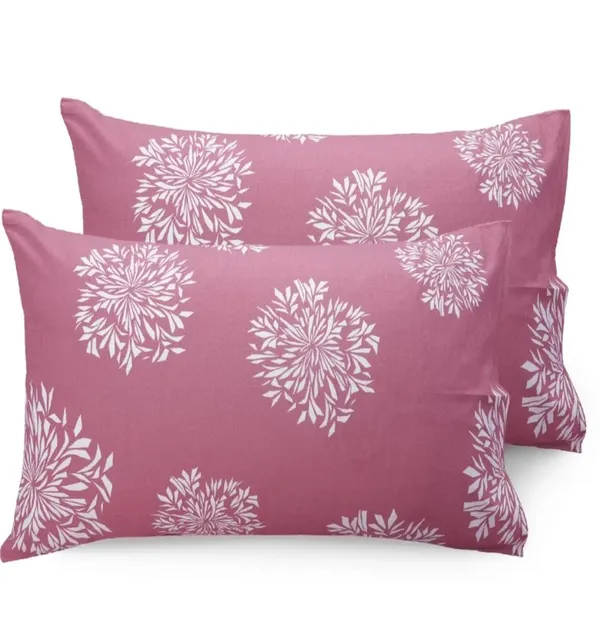Pink_Floral_Print_Fitted_Bed_Sheet_With_2_Pillow_Covers,_Sky_Blue_And_White,_Double_Size
