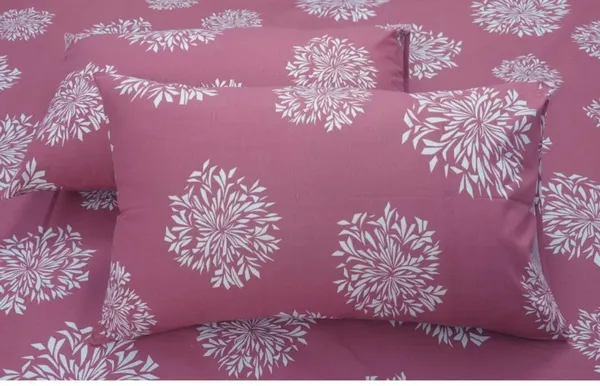 Pink_Floral_Print_Fitted_Bed_Sheet_With_2_Pillow_Covers,_Sky_Blue_And_White,_Double_Size