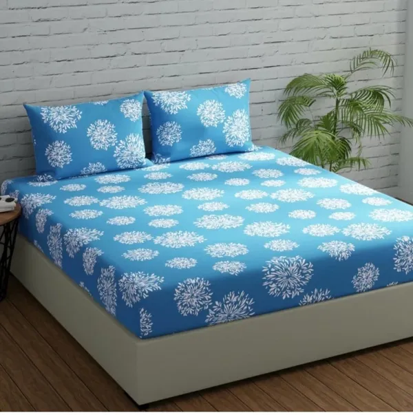 Blue_Floral_Print_Fitted_Bed_Sheet_With_2_Pillow_Covers,_Sky_Blue_And_White,_Double_Size