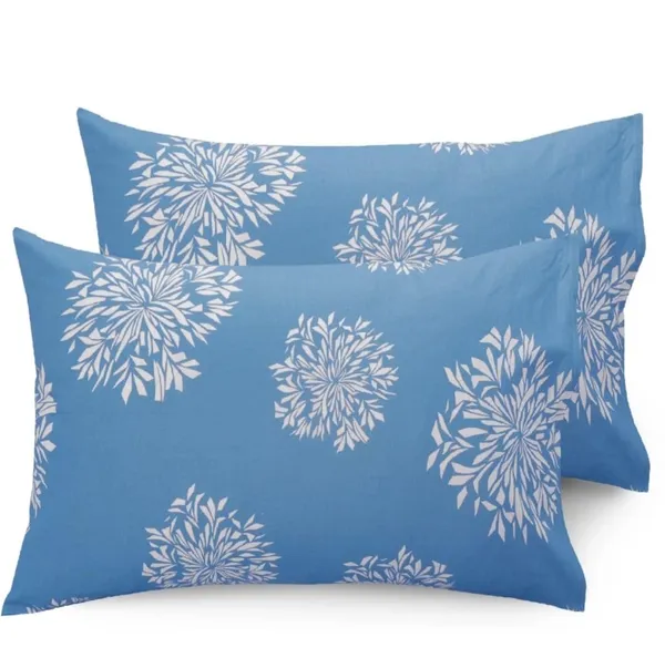 Blue_Floral_Print_Fitted_Bed_Sheet_With_2_Pillow_Covers,_Sky_Blue_And_White,_Double_Size