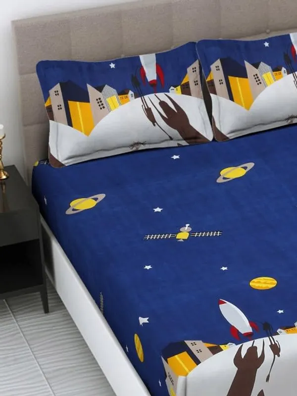 Blue_Cotton_Double_Bedsheet_Set_With_2_Pillow_Covers,_Sweet_Fish_Print,_230_X_254_Cm