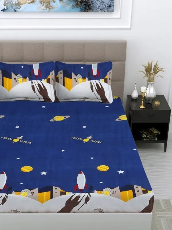 Blue_Cotton_Double_Bedsheet_Set_With_2_Pillow_Covers,_Sweet_Fish_Print,_230_X_254_Cm