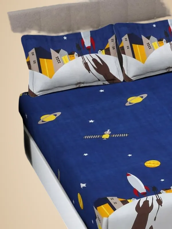 Blue_Cotton_Double_Bedsheet_Set_With_2_Pillow_Covers,_Sweet_Fish_Print,_230_X_254_Cm