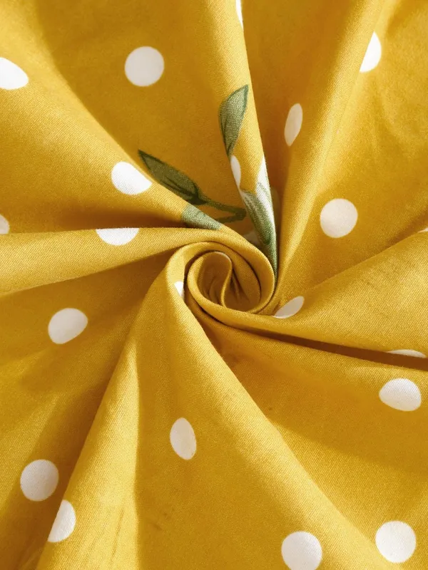 Yellow,_White_Floral_Print_Fitted_Bed_Sheet_With_2_Pillow_Covers,_Sky_Blue_And_White,_Double_Size