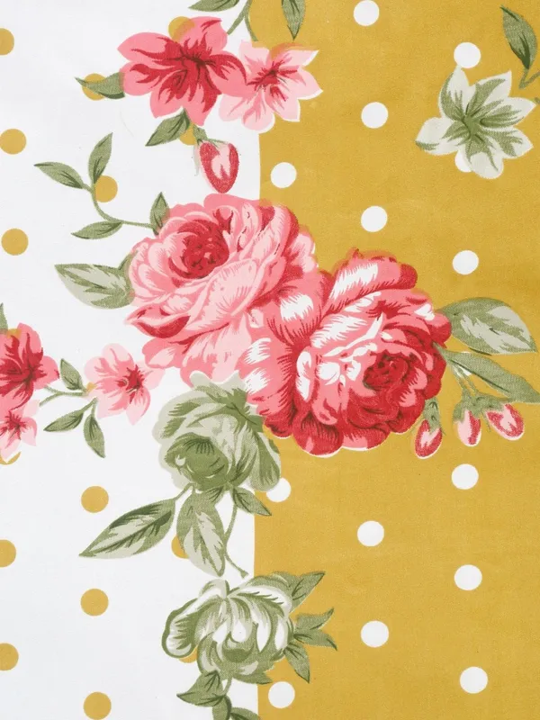 Yellow,_White_Floral_Print_Fitted_Bed_Sheet_With_2_Pillow_Covers,_Sky_Blue_And_White,_Double_Size