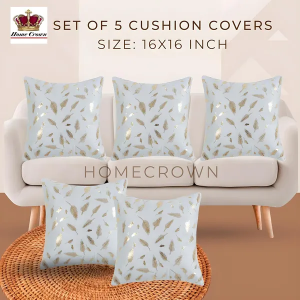 16x16_Inch_Velvet_Cushion_Covers_Set_of_5_Pcs,_Soft_Decorative_Faux_Fur_Throw_Pillow_Covers_with_Golden_Feather_Print_for_Sofa,_Couch,_Bed,_Living_Room_-_White-250_TC