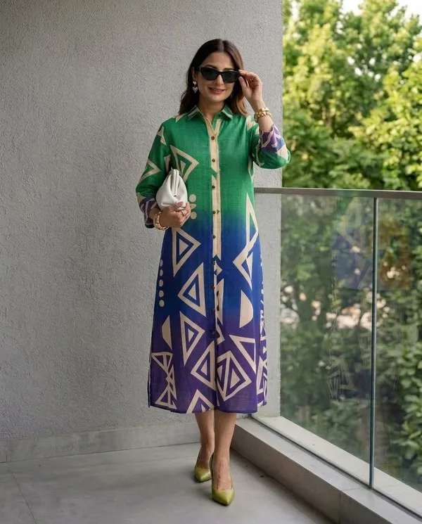 Emerald_Geometry_Linen_Blend_Shirt_Dress