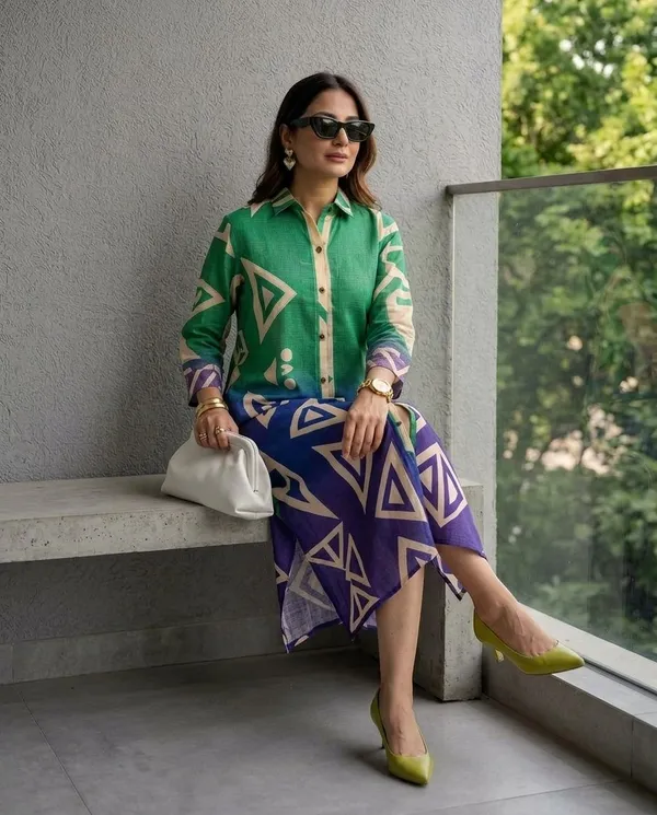 Emerald_Geometry_Linen_Blend_Shirt_Dress
