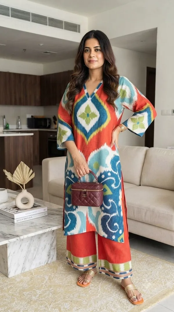 Rangrez_Ikat_Linen_Blend_Kurta_Set
