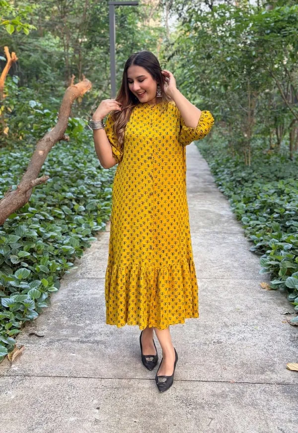 Sunlit_Mustard_Printed_Dress