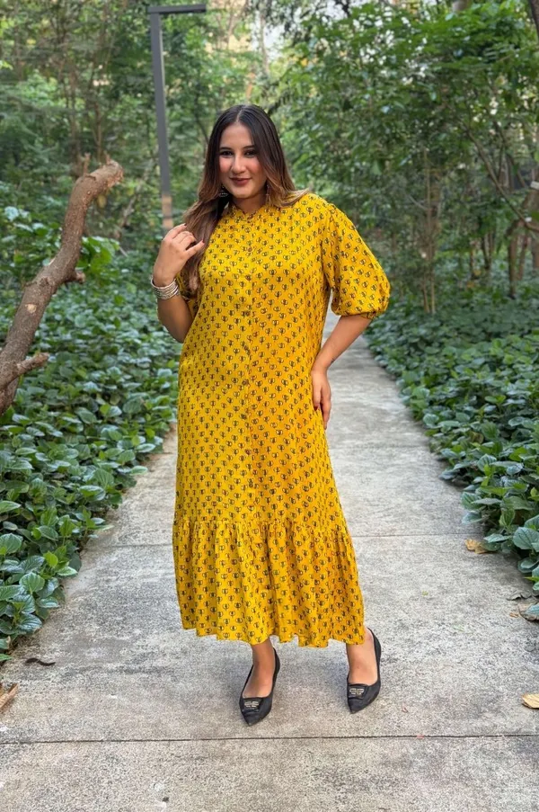 Sunlit_Mustard_Printed_Dress