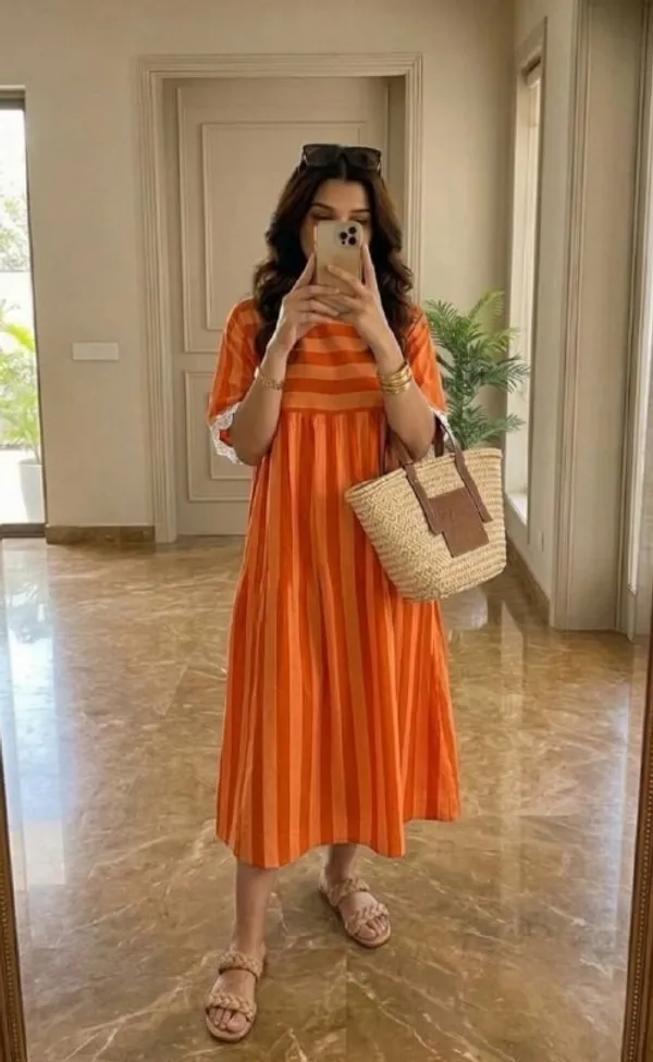Sunset_Charm_Orange_Striped_Cotton_Dress