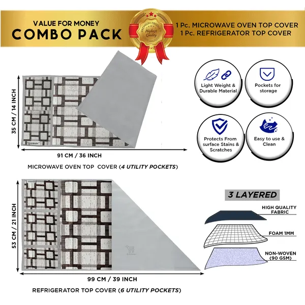 6_Pcs_Of_Cover_Appliance_Cover_Combo_Set_of_(1_Pc._Fridge_Top_Cover_+_1_Pc._Fridge_Handle_Cover_+_6_Pcs._Fridge_Mat)