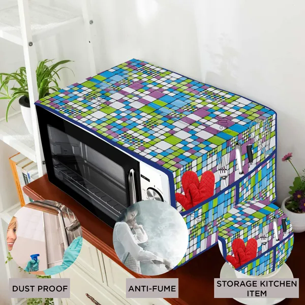 6_Pcs_Of_Cover_Appliances_Cover_Combo_Set_of_(1_Pc._Fridge_Top_Cover_+_2_Pcs._Fridge_Handle_Cover_+_1_Pc._Microwave_Oven_Cover_+_6_Pcs._Fridge_Mat_+_1_Pc._Wall_Hanging_Storage_Organizer)