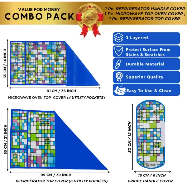 6_Pcs_Of_Cover_Appliances_Cover_Combo_Set_of_(1_Pc._Fridge_Top_Cover_+_2_Pcs._Fridge_Handle_Cover_+_1_Pc._Microwave_Oven_Cover_+_6_Pcs._Fridge_Mat_+_1_Pc._Wall_Hanging_Storage_Organizer)