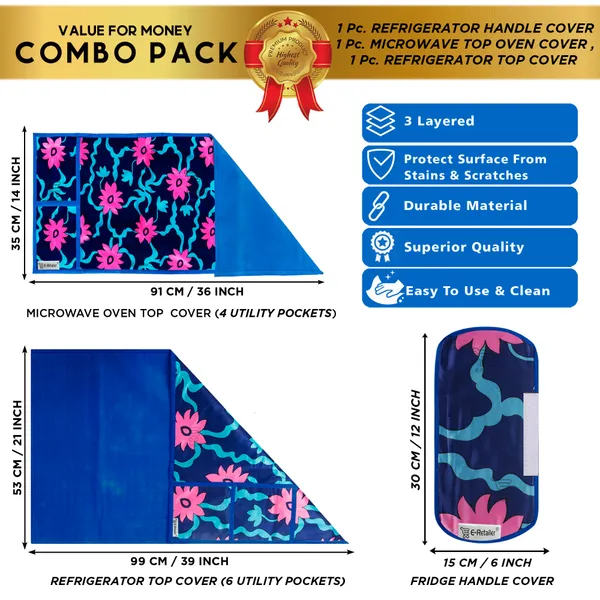 6_Pcs_Of_Cover_Appliance_Cover_Combo_Set_of_(1_Pc._Fridge_Top_Cover_+_2_Pcs._Fridge_Handle_Cover_+_6_Pcs._Fridge_Mat)