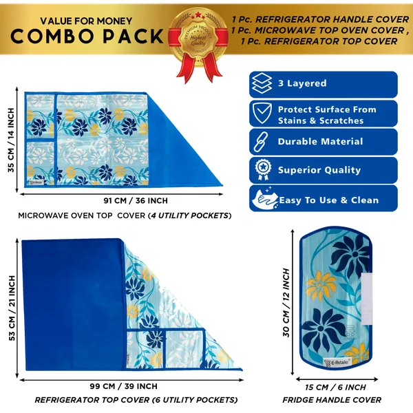 6_Pcs_Of_Cover_Appliances_Cover_Combo_Set_of_(1_Pc._Fridge_Top_Cover_+_2_Pcs._Fridge_Handle_Cover_+_6_Pcs._Fridge_Mat_+_1_Pc._Wall_Hanging_Storage_Organizer)