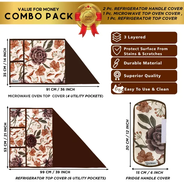 6_Pcs_Of_Cover_Appliance_Cover_Combo_Set_of_(1_Pc._Fridge_Top_Cover_+_1_Pc._Fridge_Handle_Cover_+_6_Pcs._Fridge_Mat)