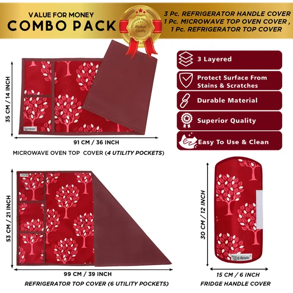 6_Pcs_Of_Cover_Appliances_Cover_Combo_Set_of_(1_Pc._Fridge_Top_Cover_+_2_Pcs._Fridge_Handle_Cover_+_1_Pc._Microwave_Oven_Cover_+_6_Pcs._Fridge_Mat_+_1_Pc._Wall_Hanging_Storage_Organizer)