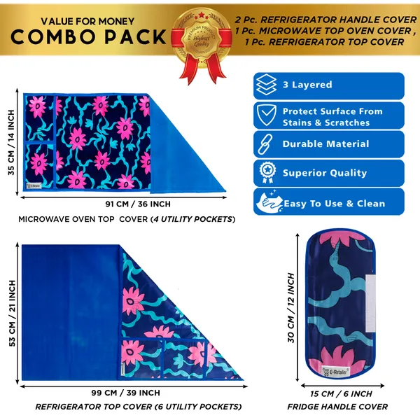 6_Pcs_Of_Cover_Appliances_Cover_Combo_Set_of_(1_Pc._Fridge_Top_Cover_+_2_Pcs._Fridge_Handle_Cover_+_6_Pcs._Fridge_Mat_+_1_Pc._Wall_Hanging_Storage_Organizer)