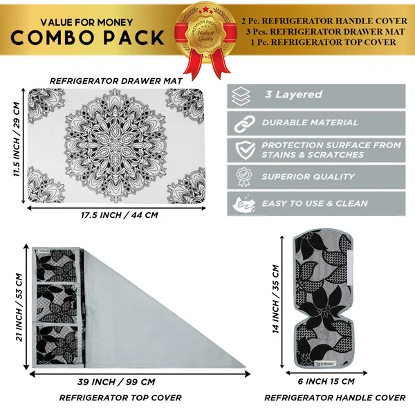 6_Pcs_Of_Cover_Appliances_Cover_Combo_Set_of_(1_Pc._Fridge_Top_Cover_+_1_Pc._Fridge_Handle_Cover_+_6_Pcs._Fridge_Mat_+_1_Pc._Wall_Hanging_Storage_Organizer)