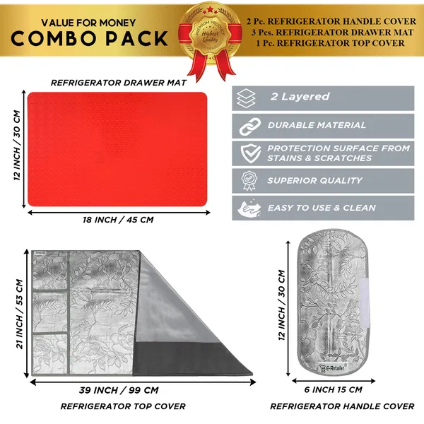 6_Pcs_Of_Cover_Appliance_Cover_Combo_Set_of_(1_Pc._Fridge_Top_Cover_+_2_Pcs._Fridge_Handle_Cover_+_6_Pcs._Fridge_Mat)