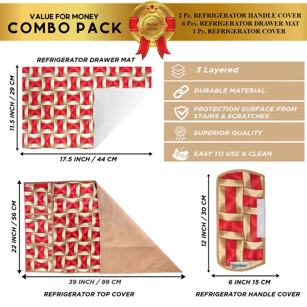 6_Pcs_Of_Cover_Appliances_Cover_Combo_Set_of_(1_Pc._Fridge_Top_Cover_+_1_Pc._Fridge_Handle_Cover_+_6_Pcs._Fridge_Mat_+_1_Pc._Wall_Hanging_Storage_Organizer)