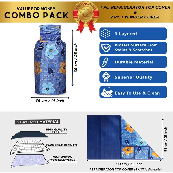 6_Pcs_Of_Cover_Appliances_Cover_Combo_Set_of_(1_Pc._Fridge_Top_Cover_+_2_Pcs._Fridge_Handle_Cover_+_6_Pcs._Fridge_Mat_+_1_Pc._Wall_Hanging_Storage_Organizer)