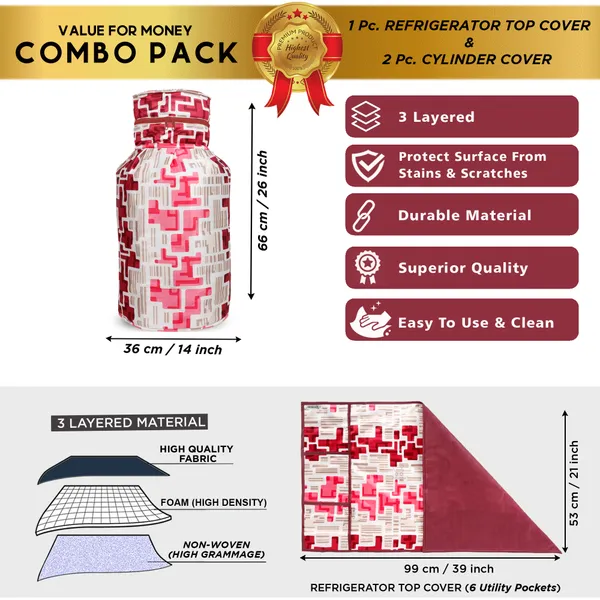 6_Pcs_Of_Cover_Appliance_Cover_Combo_Set_of_(1_Pc._Fridge_Top_Cover_+_1_Pc._Fridge_Handle_Cover_+_6_Pcs._Fridge_Mat)