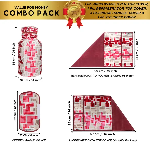 6_Pcs_Of_Cover_Appliances_Cover_Combo_Set_of_(1_Pc._Fridge_Top_Cover_+_1_Pc._Fridge_Handle_Cover_+_6_Pcs._Fridge_Mat_+_1_Pc._Wall_Hanging_Storage_Organizer)