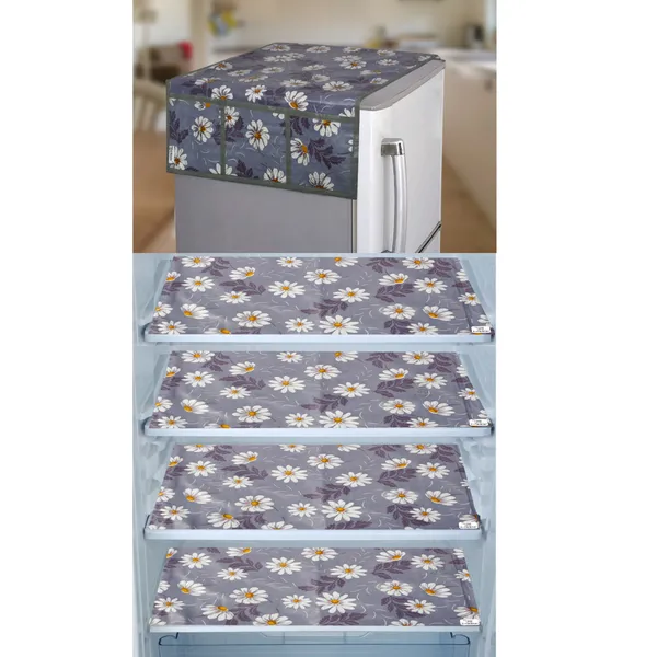 6_Pcs_Of_Cover_Appliance_Cover_Combo_Set_of_(1_Pc._Fridge_Top_Cover_+_1_Pc._Fridge_Handle_Cover_+_6_Pcs._Fridge_Mat)