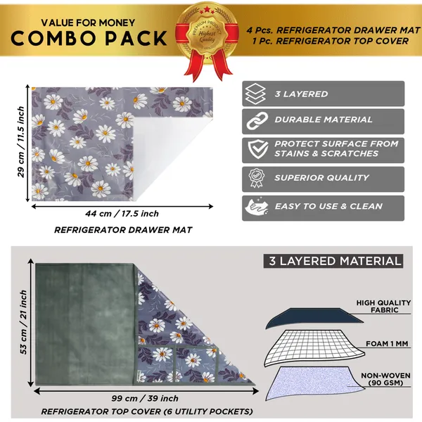 6_Pcs_Of_Cover_Appliance_Cover_Combo_Set_of_(1_Pc._Fridge_Top_Cover_+_1_Pc._Fridge_Handle_Cover_+_6_Pcs._Fridge_Mat)