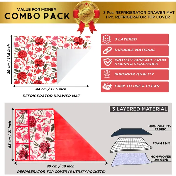 6_Pcs_Of_Cover_Appliances_Cover_Combo_Set_of_(1_Pc._Fridge_Top_Cover_+_2_Pcs._Fridge_Handle_Cover_+_6_Pcs._Fridge_Mat_+_1_Pc._Wall_Hanging_Storage_Organizer)