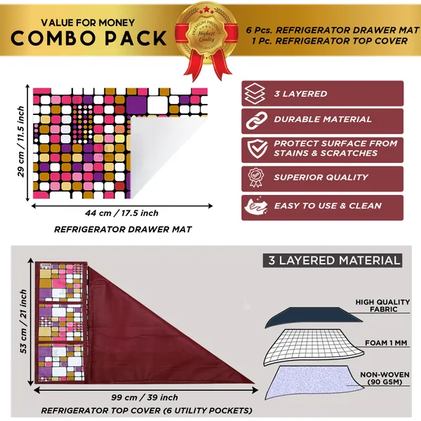 Appliance_Cover_Combo_Set_of_(1_Pc._Fridge_Top_Cover_+_6_Pcs._Fridge_Mat)