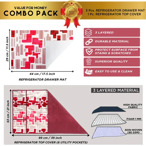 6_Pcs_Of_Cover_Multipurpose_Mats/Fridge_Mats/Refrigerator_Drawer_Mats_(Material-PP,_Color-Red,_Size-17.5X11.5_Inches)