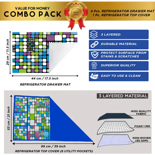 Appliance_Cover_Combo_Set_of_(1_Pc._Fridge_Top_Cover_+_4_Pcs._Fridge_Mat)