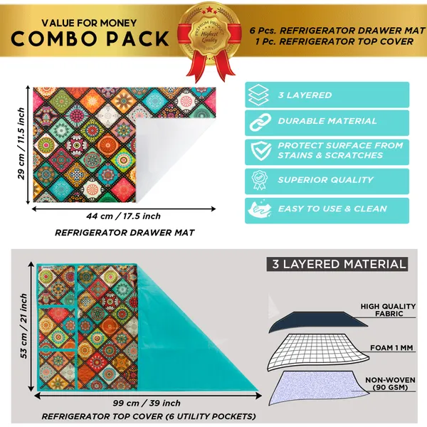 Appliance_Cover_Combo_Set_of_(1_Pc._Fridge_Top_Cover_+_6_Pcs._Fridge_Mat)