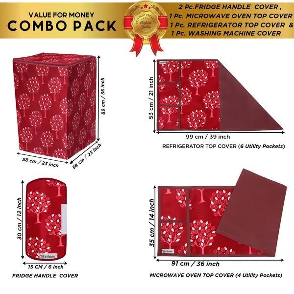 6_Pcs_Of_Cover_Appliances_Cover_Combo_Set_of_(1_Pc._Fridge_Top_Cover_+_2_Pcs._Fridge_Handle_Cover_+_1_Pc._Microwave_Oven_Cover_+_6_Pcs._Fridge_Mat_+_1_Pc._Wall_Hanging_Storage_Organizer)