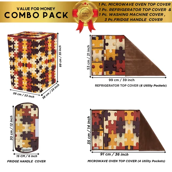 6_Pcs_Of_Cover_Appliances_Cover_Combo_Set_of_(1_Pc._Fridge_Top_Cover_+_2_Pcs._Fridge_Handle_Cover_+_1_Pc._Microwave_Oven_Cover_+_6_Pcs._Fridge_Mat_+_1_Pc._Wall_Hanging_Storage_Organizer)