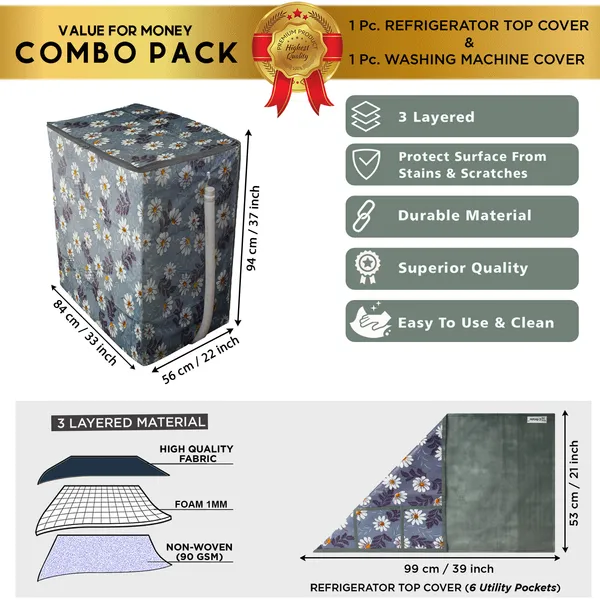 6_Pcs_Of_Cover_Appliances_Cover_Combo_Set_of_(1_Pc._Fridge_Top_Cover_+_1_Pc._Fridge_Handle_Cover_+_6_Pcs._Fridge_Mat_+_1_Pc._Wall_Hanging_Storage_Organizer)