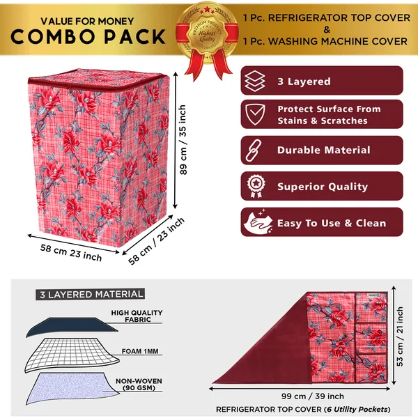 6_Pcs_Of_Cover_Appliances_Cover_Combo_Set_of_(1_Pc._Fridge_Top_Cover_+_2_Pcs._Fridge_Handle_Cover_+_1_Pc._Microwave_Oven_Cover_+_6_Pcs._Fridge_Mat_+_1_Pc._Wall_Hanging_Storage_Organizer)