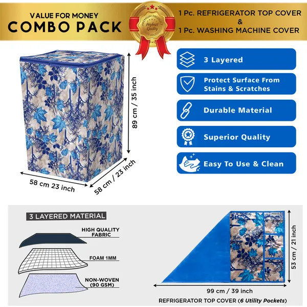 6_Pcs_Of_Cover_Appliances_Cover_Combo_Set_of_(1_Pc._Fridge_Top_Cover_+_2_Pcs._Fridge_Handle_Cover_+_6_Pcs._Fridge_Mat_+_1_Pc._Wall_Hanging_Storage_Organizer)